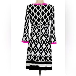 Eliza J Black and White Geometric Dress with Pink Trim
